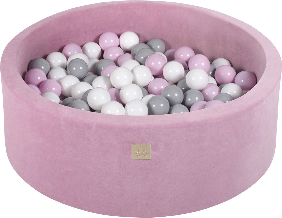 Ballenbak VELVET Donker Roze - 90x30 incl. 200 ballen - Wit, Grijs, Pastel Roze