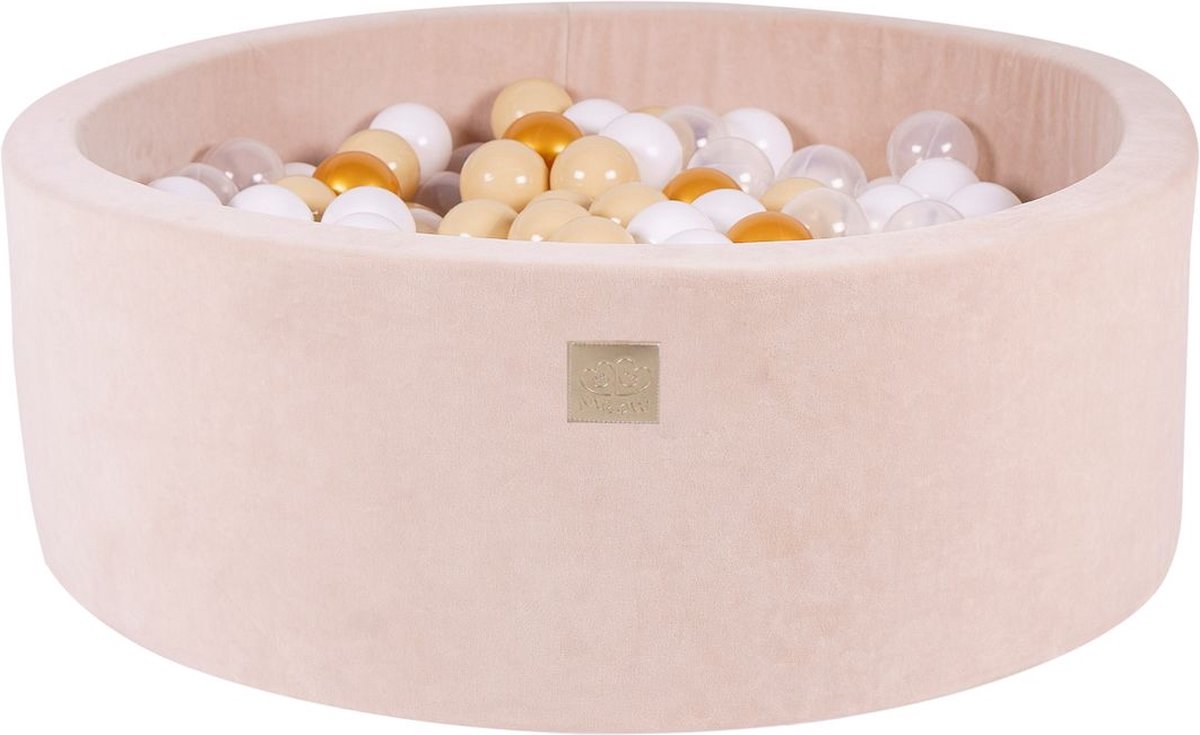 Ballenbak VELVET Ecru - 90x30 incl. 200 ballen - Goud, Beige, Transparant, Wit
