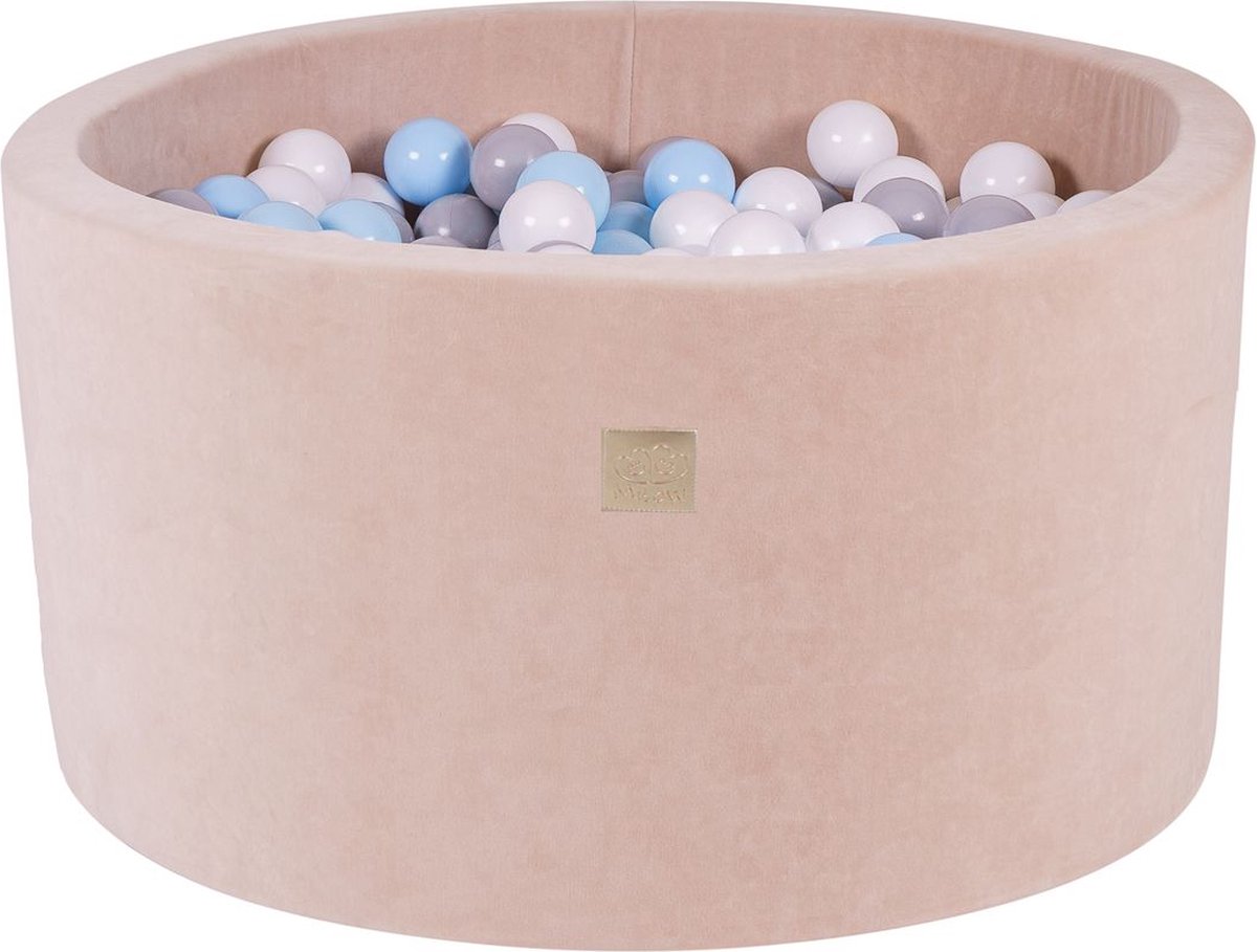 Ballenbak VELVET Ecru - 90x40 incl. 300 ballen - Grijs, Wit, Baby Blauw
