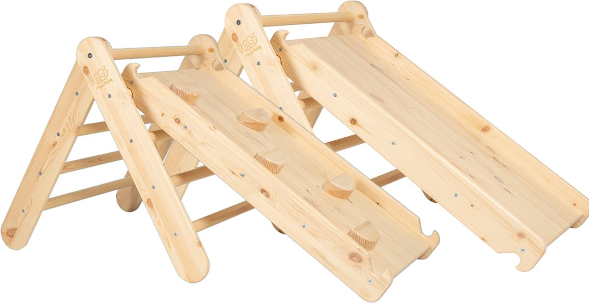 Klimrek met glijbaan en klimmuur naturel