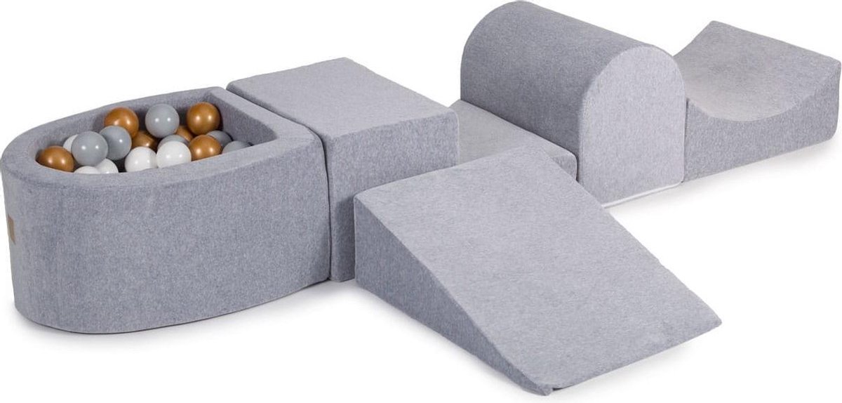 MeowBaby® Foam Speelset met ballenbak incl 100 Ballen: Wit, Grijs, Goud