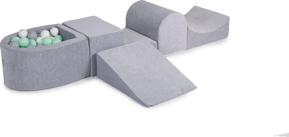 MeowBaby® Foam Speelset met ballenbak incl 100 Balls: Mint, Grijs, Wit