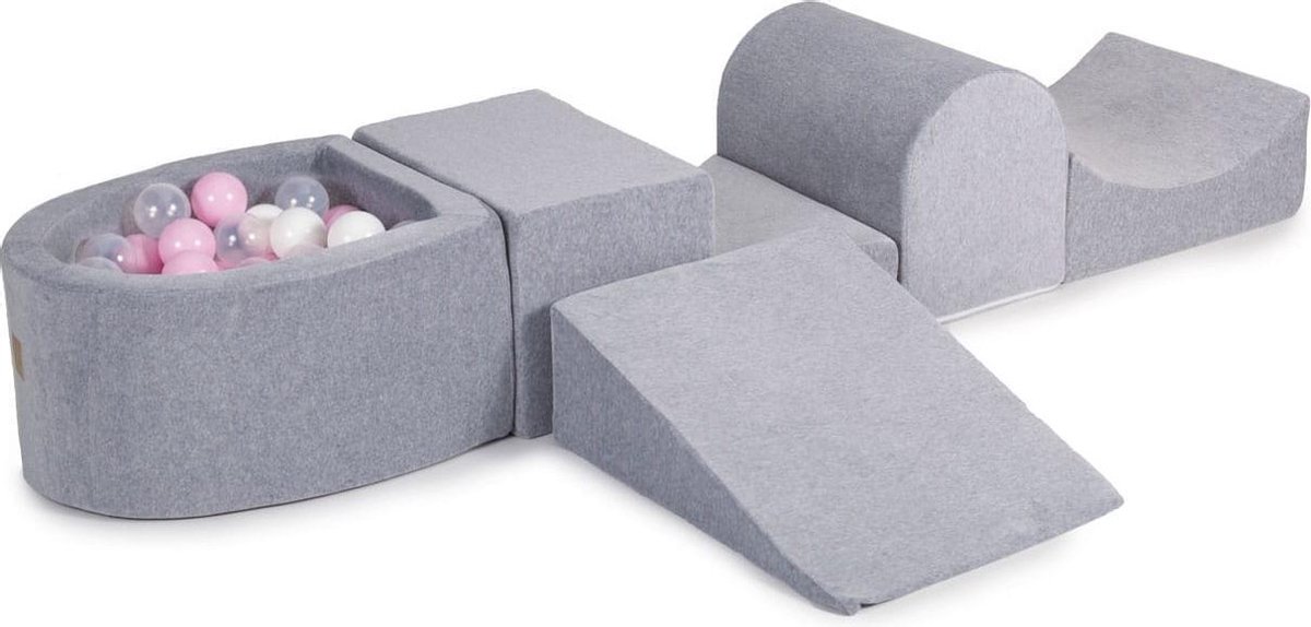 MeowBaby® Foam Speelset met ballenbak incl 100 Balls: Pastel Roze, Transparant, Wit