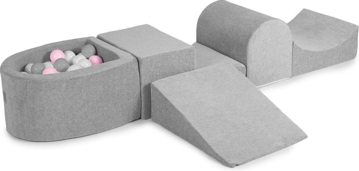 MeowBaby® Foam Speelset met ballenbak incl 100 ballen: Grijs, Wit, Pastel Roze
