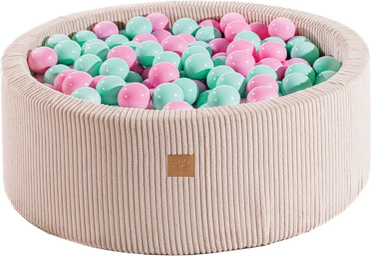 Ronde   met 200 Roze en Muntgroene ballen, 90x30cm - Fluweel Ecru