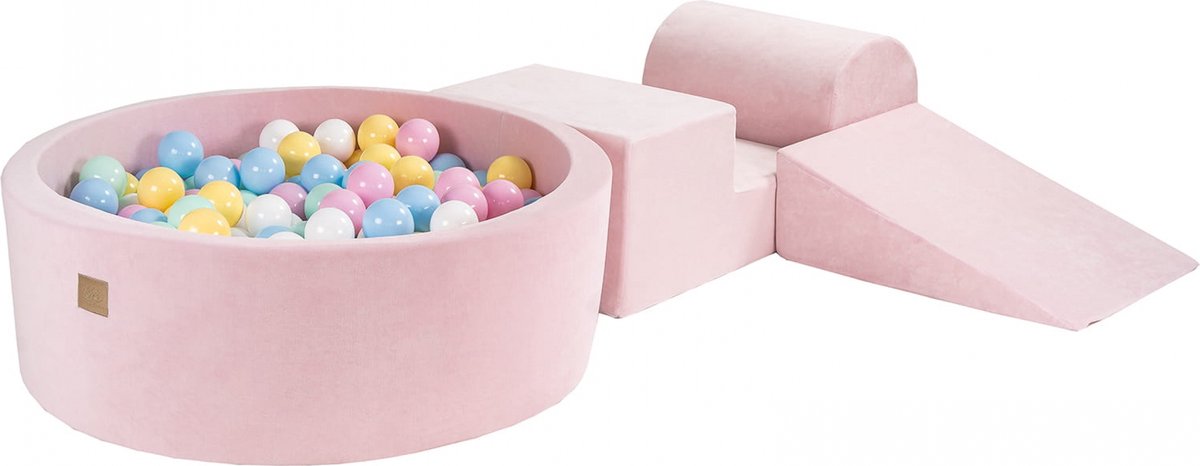 Speelset - Foam Blokken XL - Roze - inclusief 200 ballen - Baby Blauw, Wit, Pastel Roze, Pastel Geel, Mint
