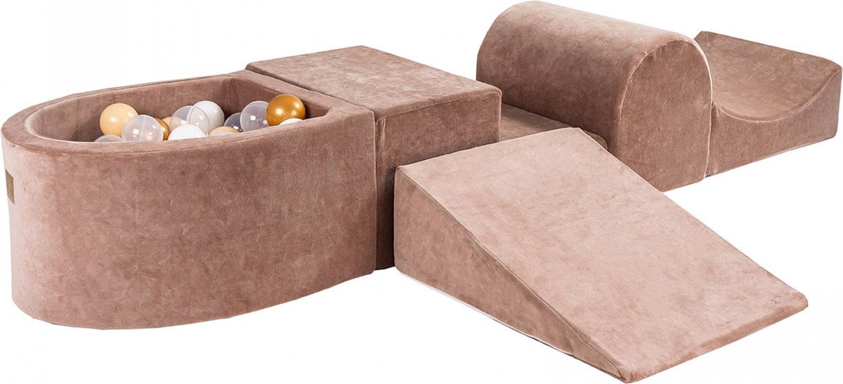 Speelset - Foam Blokken incl. 100 ballen - Beige - Goud, Wit, Transparant, Beige