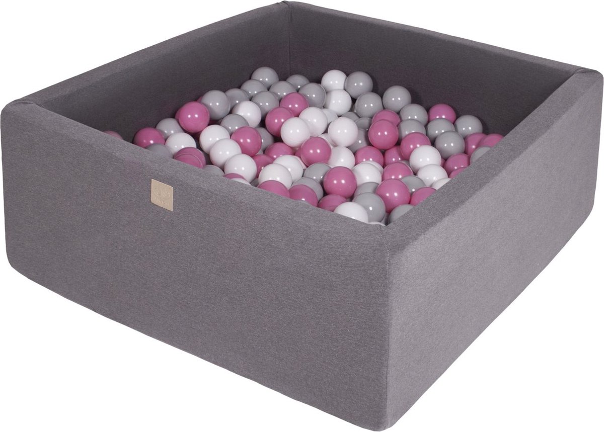 Vierkante Ballenbak incl. 200 ballen - 90x90x40 cm - Donker Grijs - Grijs, Wit, Licht Roze