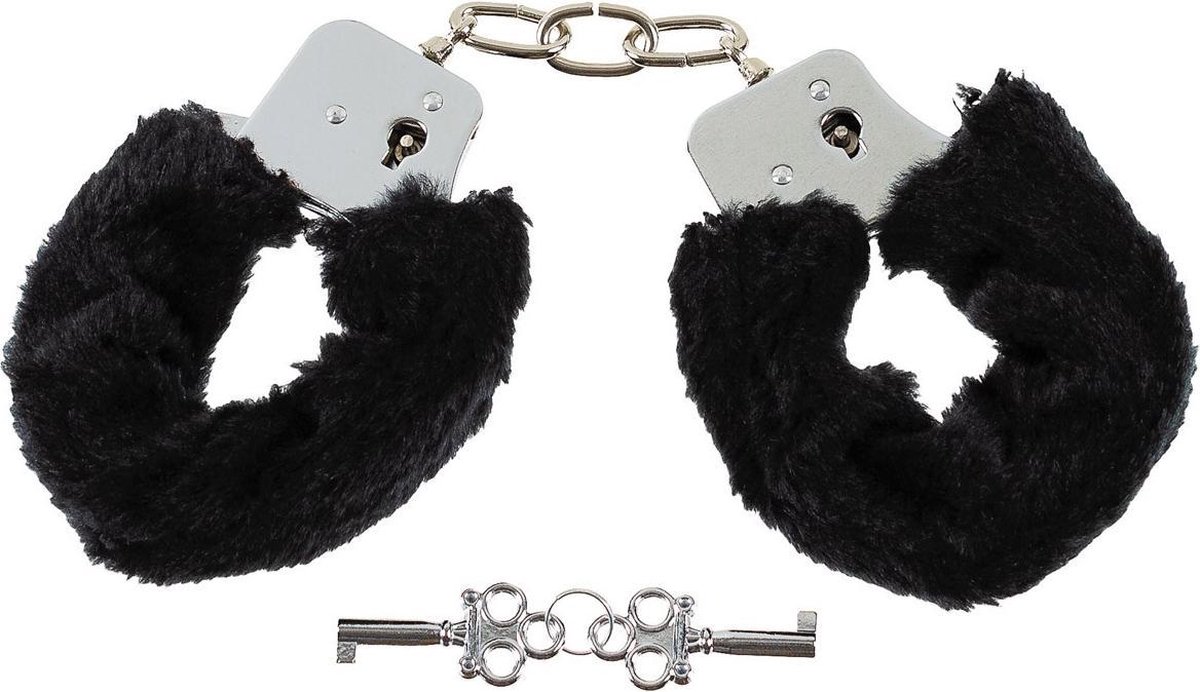 MFH Outdoor Handboeien Fun verchroomd met 2 sleutels met zwart kunstbont