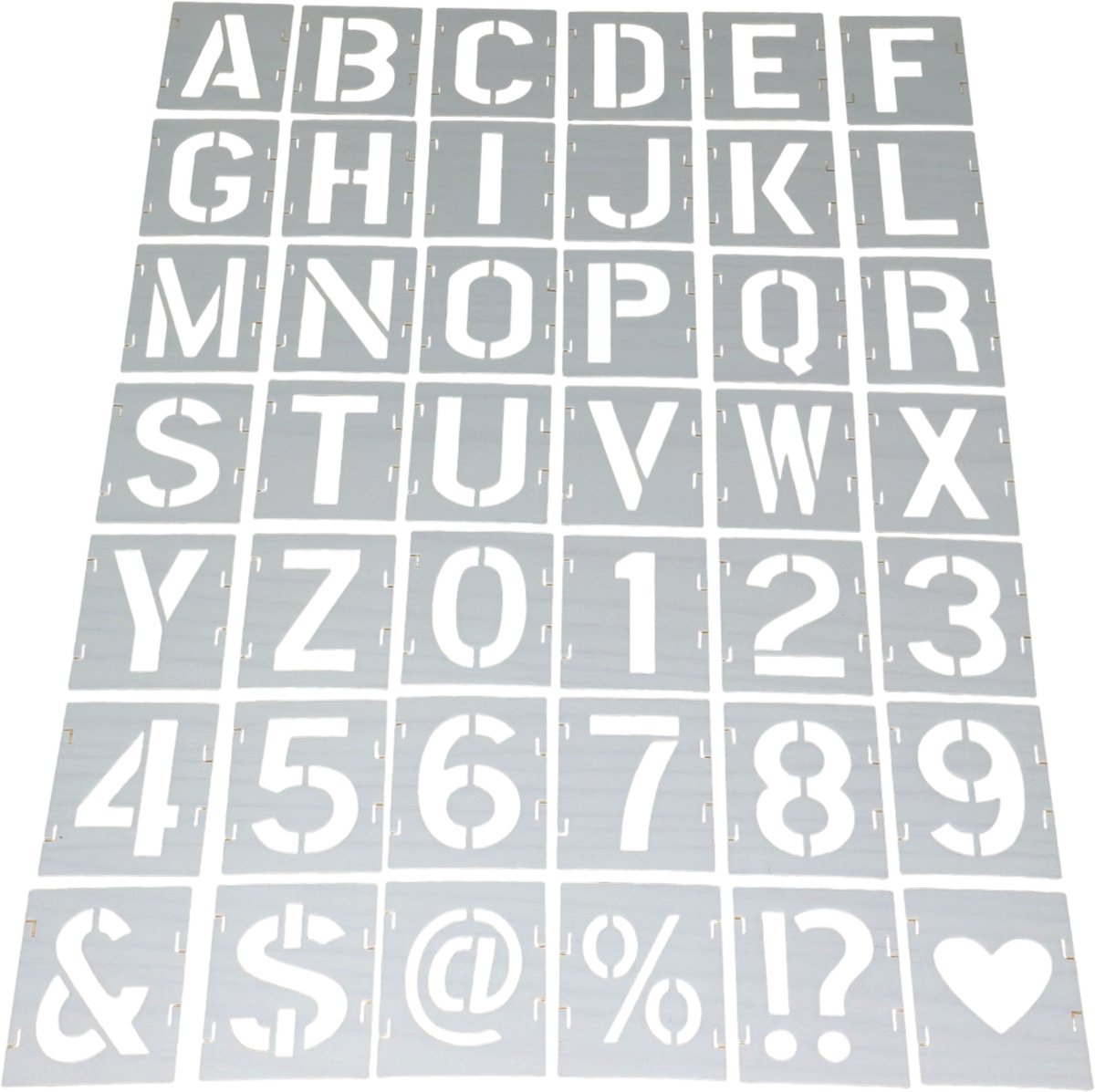 MGM Trading - 42 Herbruikbare Sjablonen: Alfabet Letters, Nummers, Symbolen en Cijfers (5 cm) - Kunststof Sjablonen voor Schilderen, DIY en Decoratie.