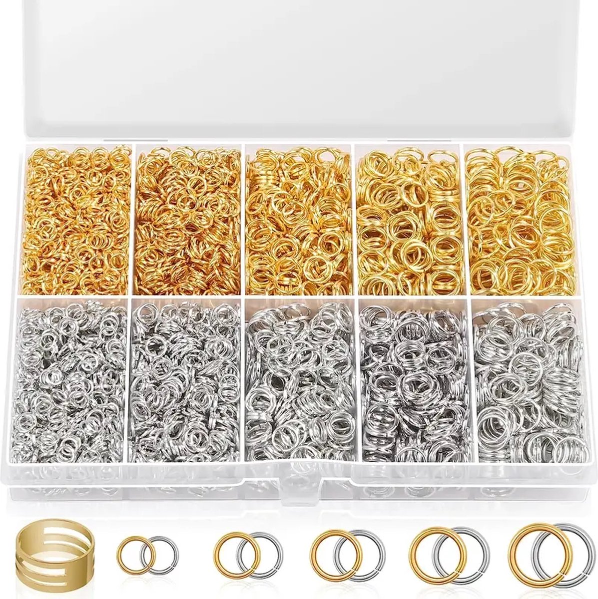 MGM Trading - 4600 stuks zilveren en gouden springringen met open/sluit gereedschap voor het maken van sieraden en het repareren van kettingen. Accessoires voor kleine bedrijven (assortiment maten), gouden doe-het-zelf