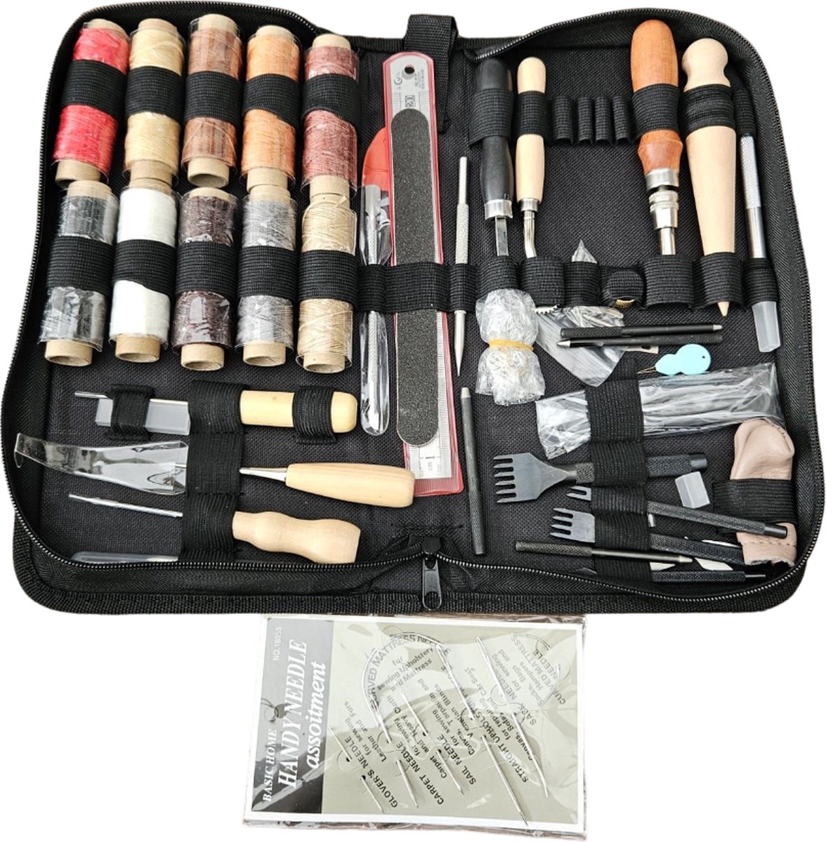 MGM Trading - 52-delige leren naaiset met gereedschap en garen