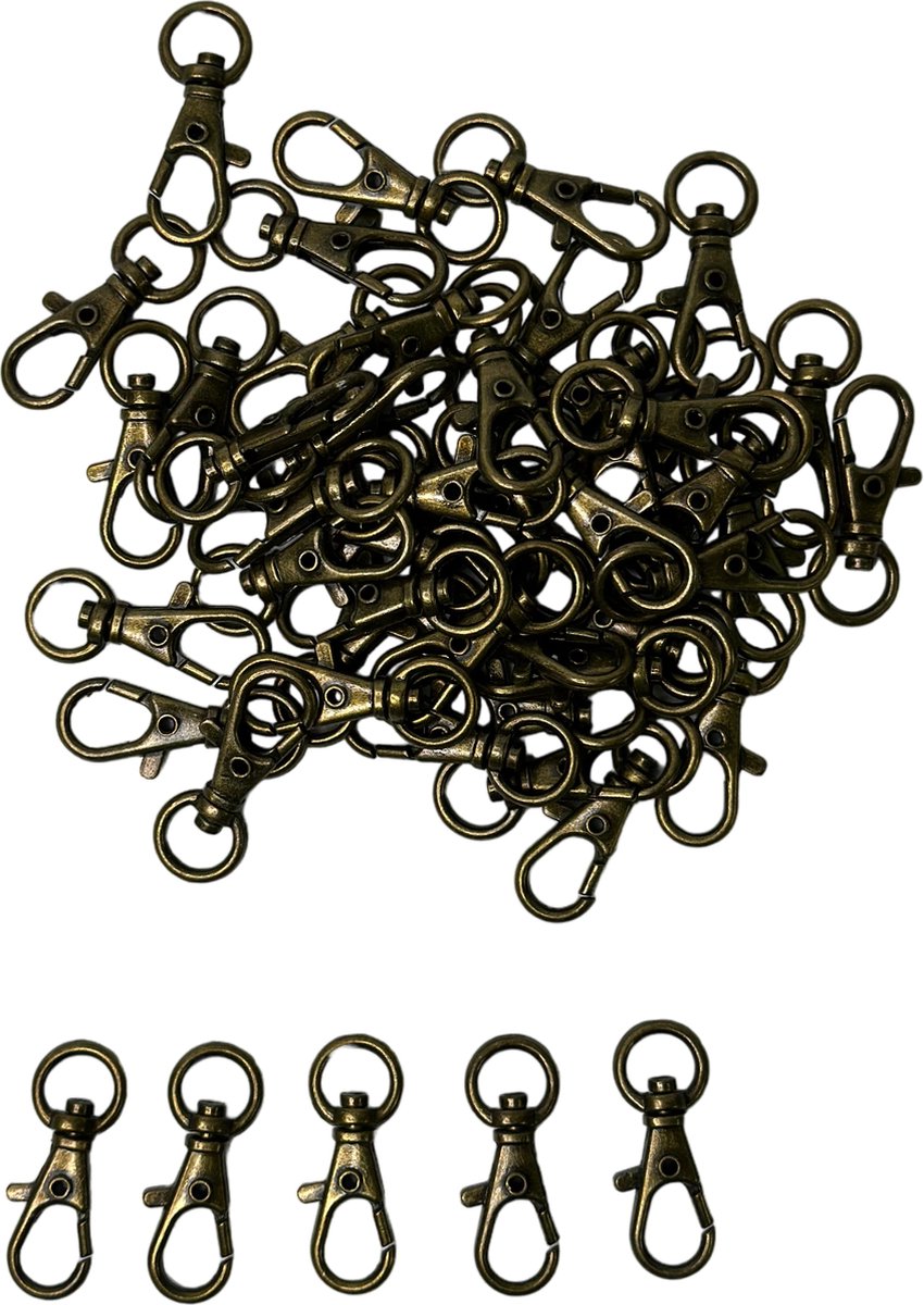 MGM Trading - Belle Vous Brons Metalen Mini Swivel Kreeft Klemmen (50 Stuks) - 33 mm Lengte - Premium Lanyard Klem Haken - Voor Ringen, Ritsen, Hobby, Klemmen, Sieraden, Kettingen en Sleutelhangers