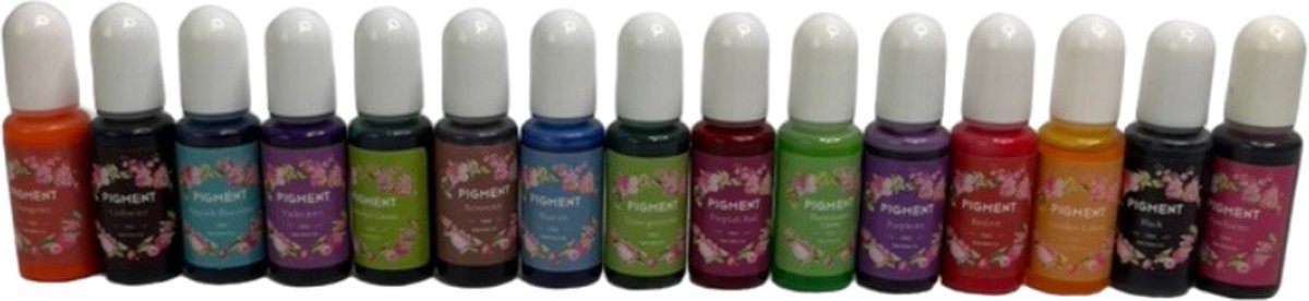 MGM Trading - Epoxyhars Pigment Set, 15 Kleuren Vloeibaar Epoxyhars Pigment (Elk 10 ml) - Sterk Geconcentreerde Kleurstof voor Sieraden, Kunst en Ambachtelijke Projecten