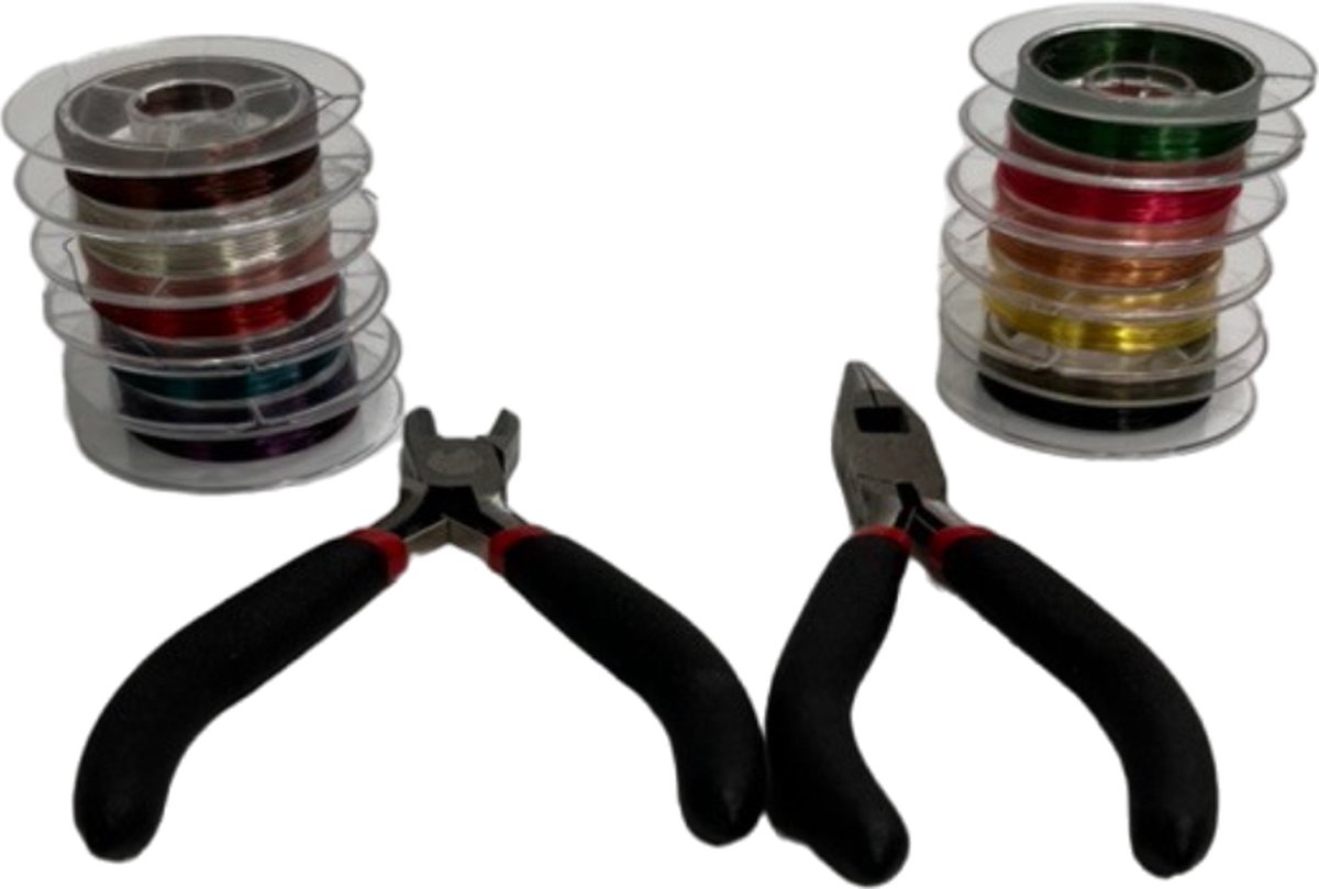 MGM Trading - Kleurrijk Aluminium Sieraden Maak Hobby Draad en Tangen (12 Pak) – 0,3 mm Guage – 10 m Rollen – 10 Kleuren – Flexibel Metaal Voor DIY, Artistieke Bloemen Hobby, Kralen Rijgen en Model Maken