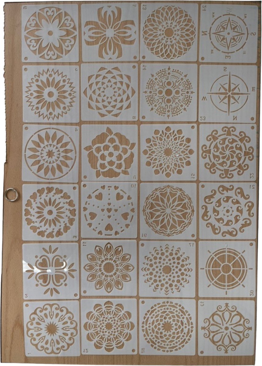 MGM Trading - Mandala Sjablonen Set - 48 Herbruikbare Sjablonen voor Decoratie en Schilderen - 10 x 10 cm - Geschikt voor Hout, Rotsen en Muren