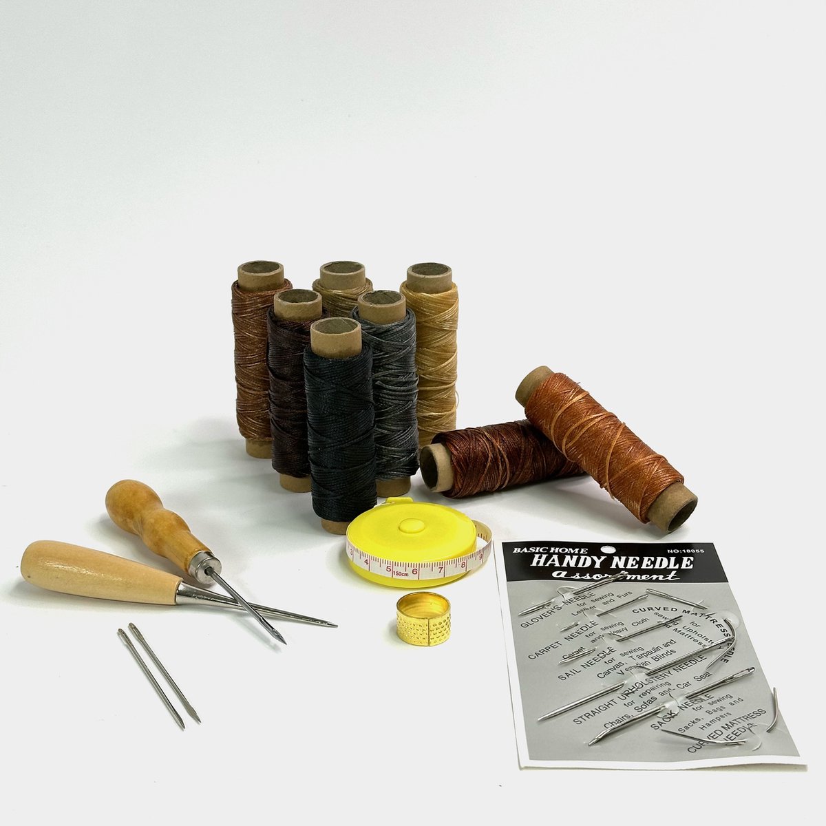 MGM Trading - Waxdraad en Gereedschapsset voor Leren Handwerk - Zwaargewaxte Draad voor DIY Naaiprojecten