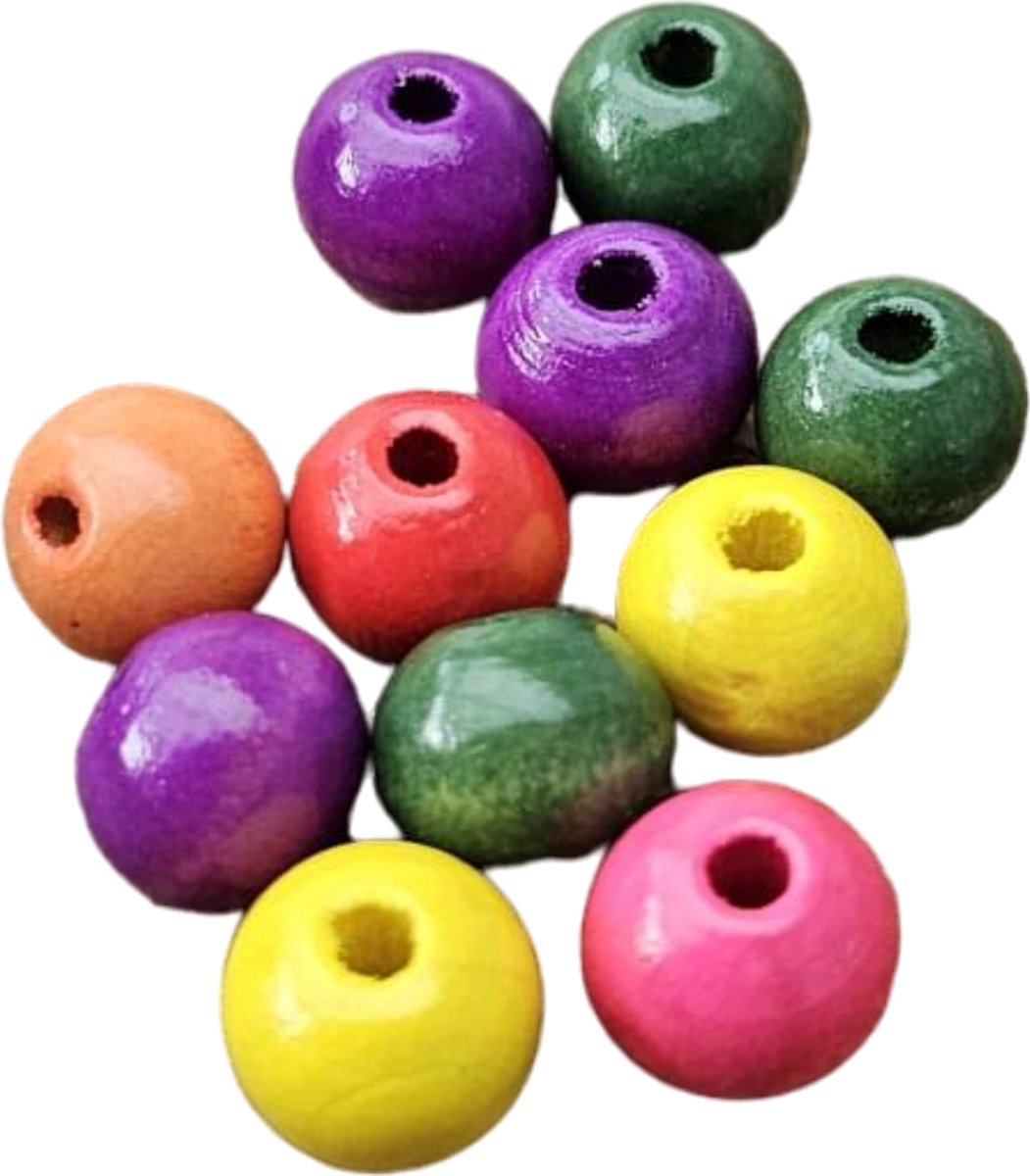 MGM Trading - set van 1000 losse multikleur ronde natuurlijke houten kralen, maten 6mm, 8mm en 10mm, geassorteerde kleuren voor kunst, hobby en DIY sieraden maken