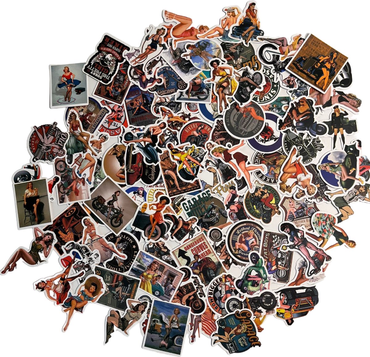 MGM Trading 100 Retro Vinyl Stickers - Waterdichte Anime Pin-Up Meisjes voor Laptop, Koffer, Motorfiets, Skateboard, en Auto