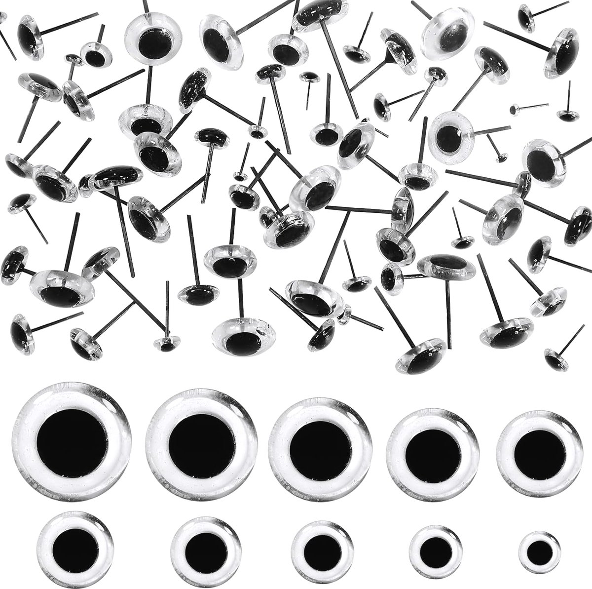 MGM Trading 100 stuks veiligheidsogen van transparant glas 3 tot 12 mm voor het knutselen van poppen, handwerk