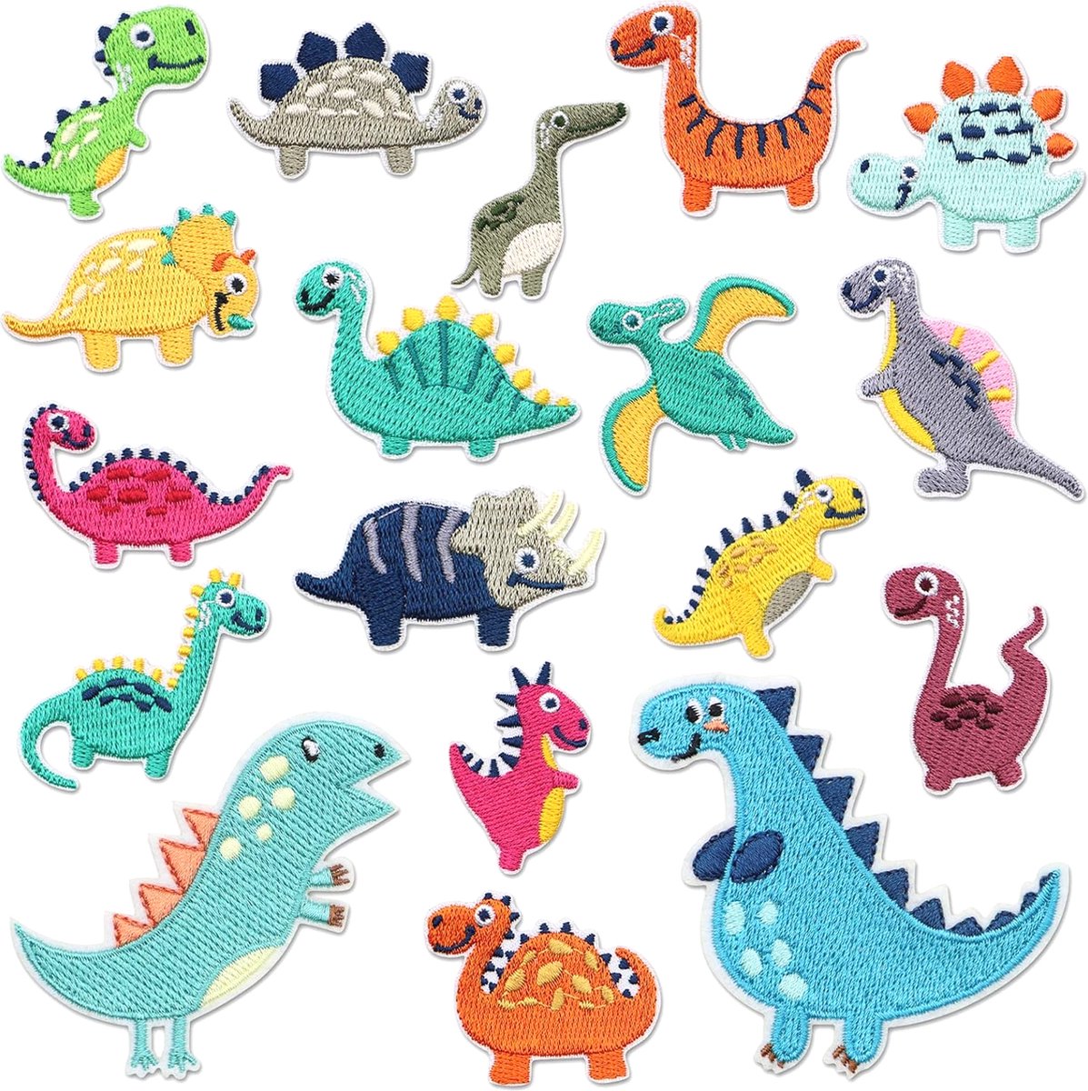 MGM Trading 18 stuks patches om op te strijken voor kinderen, patches om op te strijken, dinosaurussen, strijkplaatjes voor het repareren van kinderbroeken voor textiel, doe-het-zelfjeans, jassen en broeken