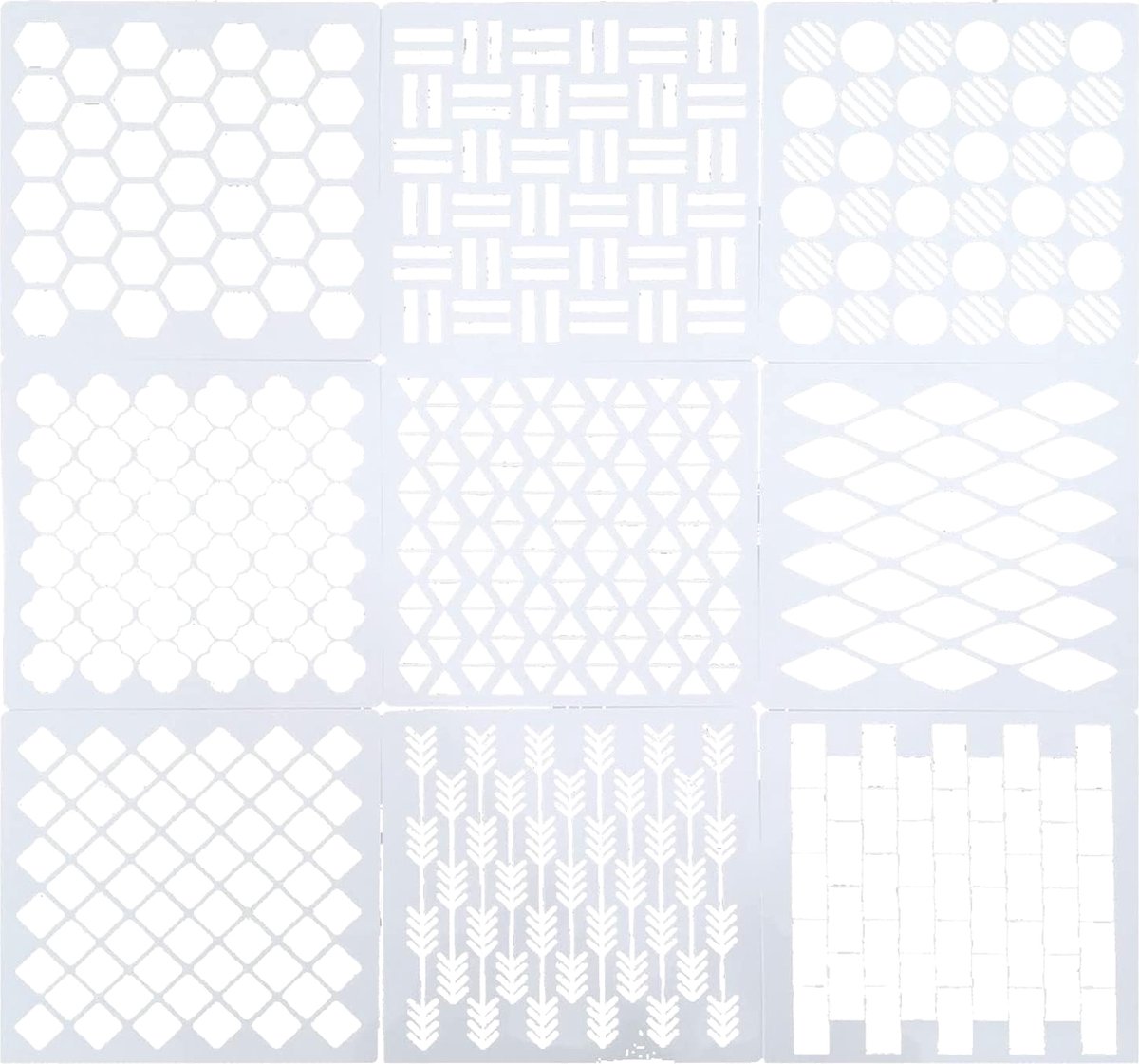 MGM Trading CDIYTOOL 9 Pack Geometrische Sjablonen voor Creatieve DIY Kunstprojecten op Muren, Meubels, Vloeren, Tegels, Stof en Hout - Herbruikbare Sjabloon voor Huisdecoratie, 7,9 Inch