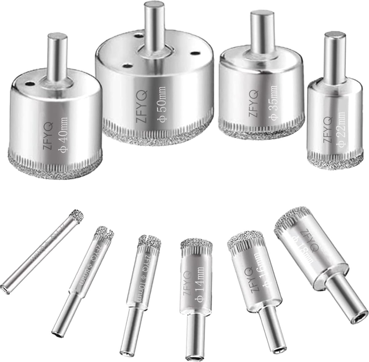 MGM Trading Diamantboor Set, 10 Stuks Diamantgatenzaag voor het Boren van Glas, Keramiek, Porselein, Keramische Tegels, Marmer Ø 6 - 50mm