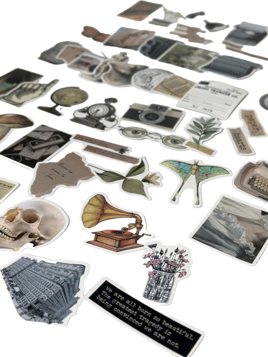 MGM Trading Vintage Stickers van Vinyl 50 stuks, Retro Esthetische Stickers voor Laptop Skateboard Koffer Plakboek Gitaar Pad