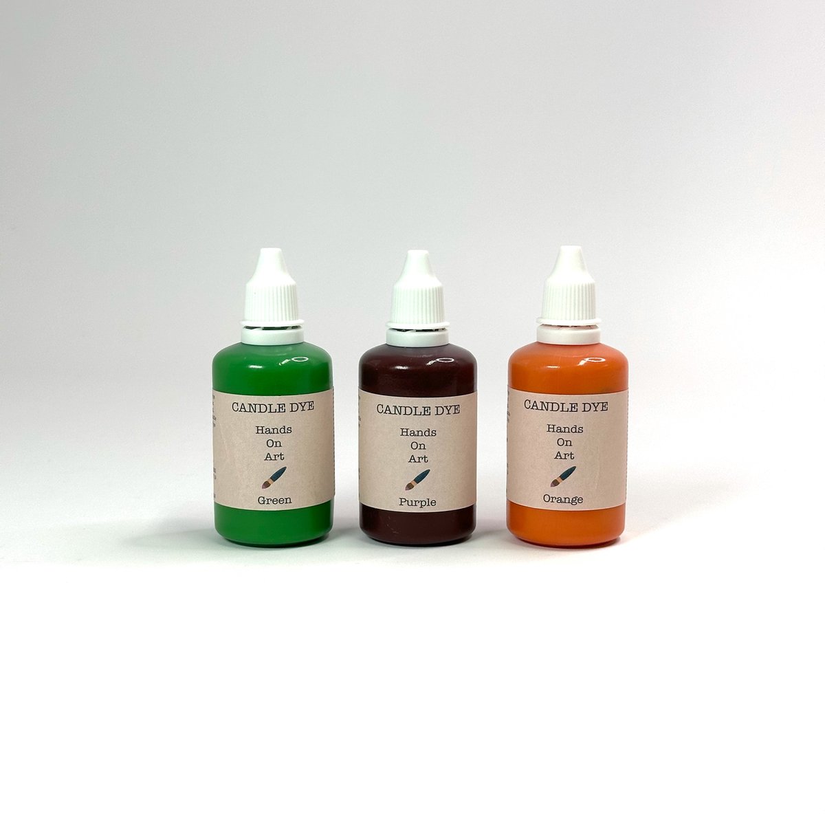  ® - Hands on art - Candle dye - Kleurstof voor kaarsvet set - 3x 20 ml - 3 flessen - Hoog Geconcentreerd - Groen - Paars - Oranje - Secundaire kleuren