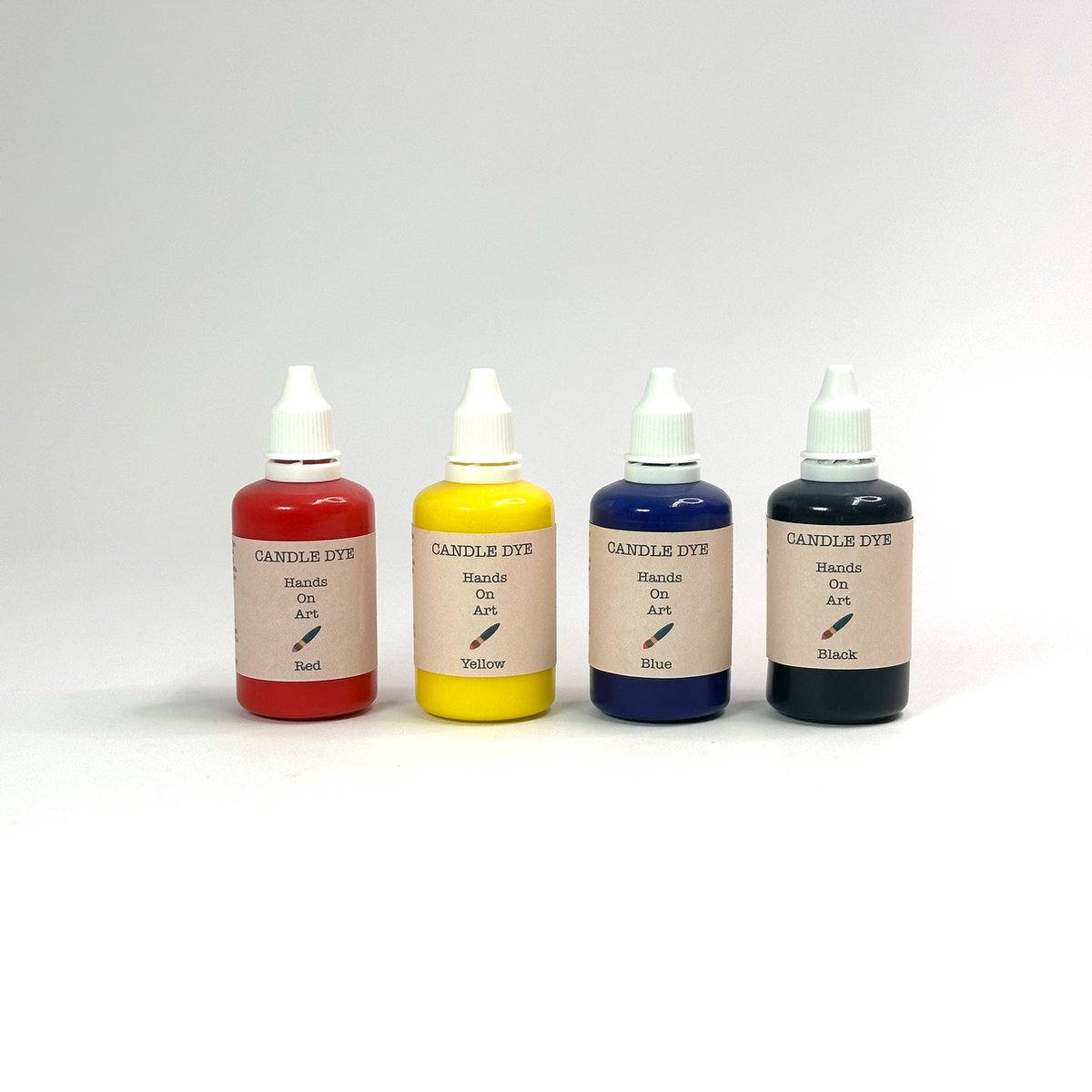  ® - Hands on art - Candle dye - Kleurstof voor kaarsvet set - 4x 50 ml - 4 flessen - Hoog Geconcentreerd - Zwart - Rood - Geel - Blauw - Primaire kleuren