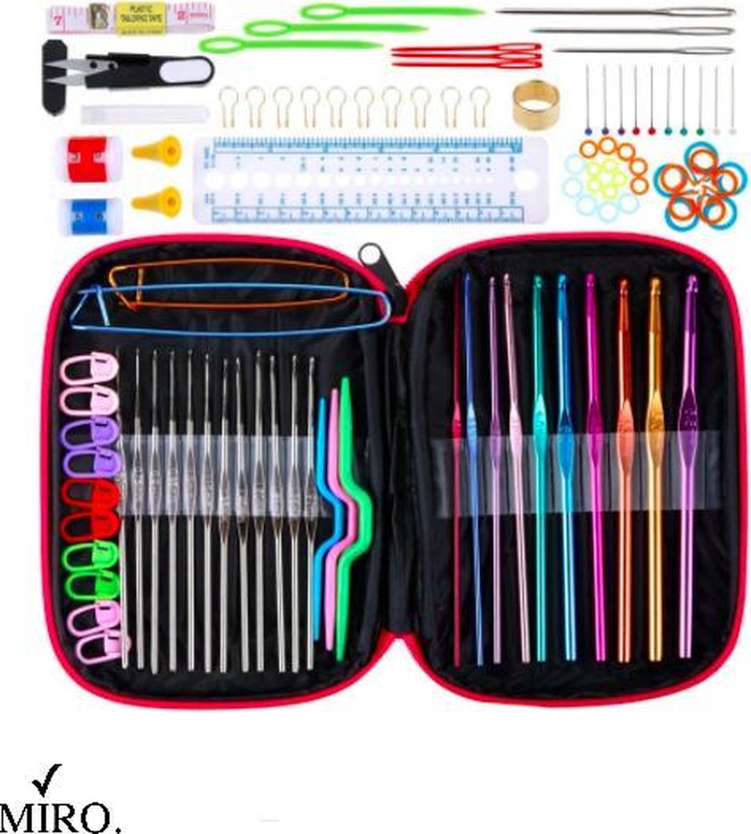 MIRO Haaknaalden Set 100-Delig Met Etui Zwart Crochet Set