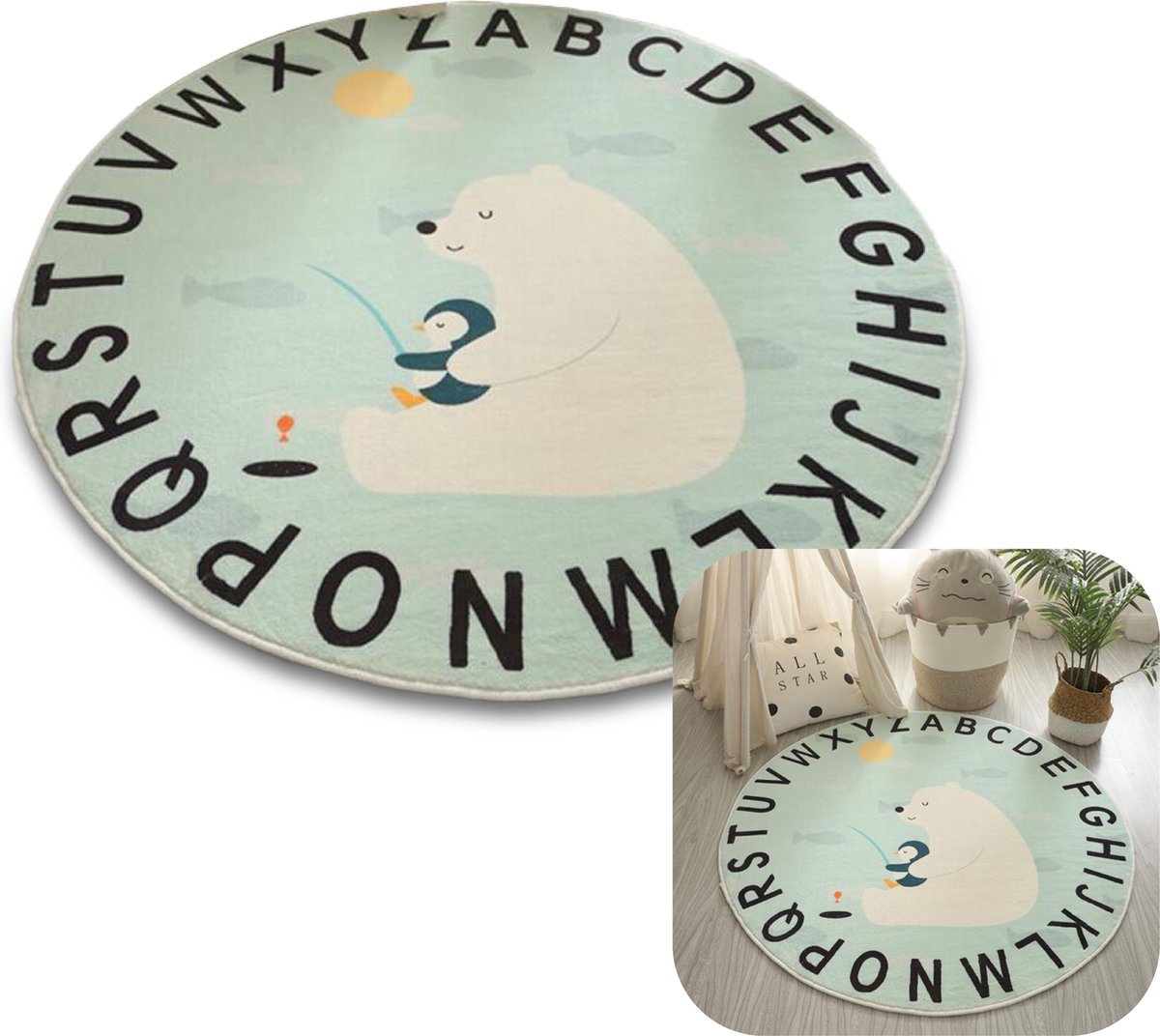 MIRO Speelkleed Babykamer - Kinderkamer - Vloerkleed - Speelmat - Tapijt - Anti Slip - Super Zacht - 120 x 120 CM - Ijsbeer