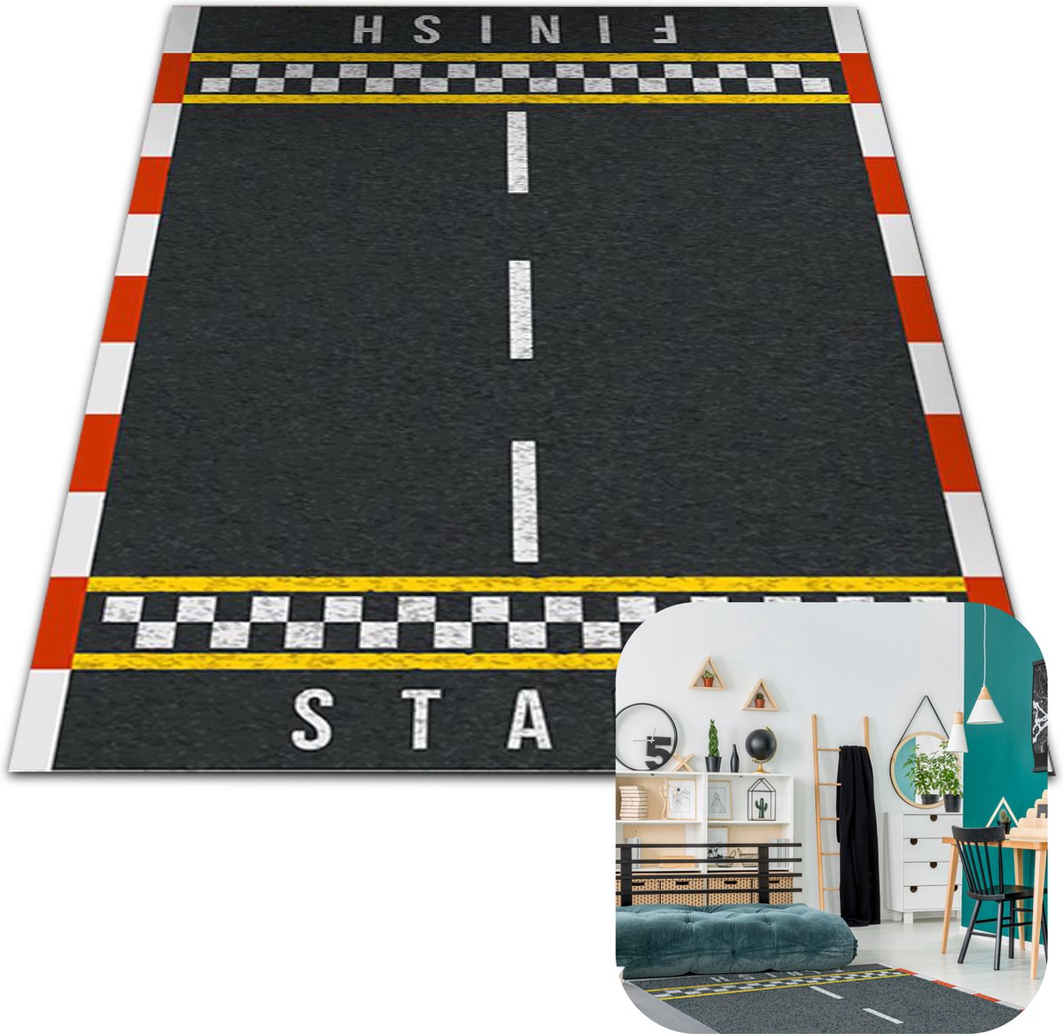MIRO. Speel Tapijt Racebaan - Kinderen - Speelmat - Vloerkleed - Speelkleed - Kinderkamer - Anti Slip - XL - 120 x 160 CM - Racebaan