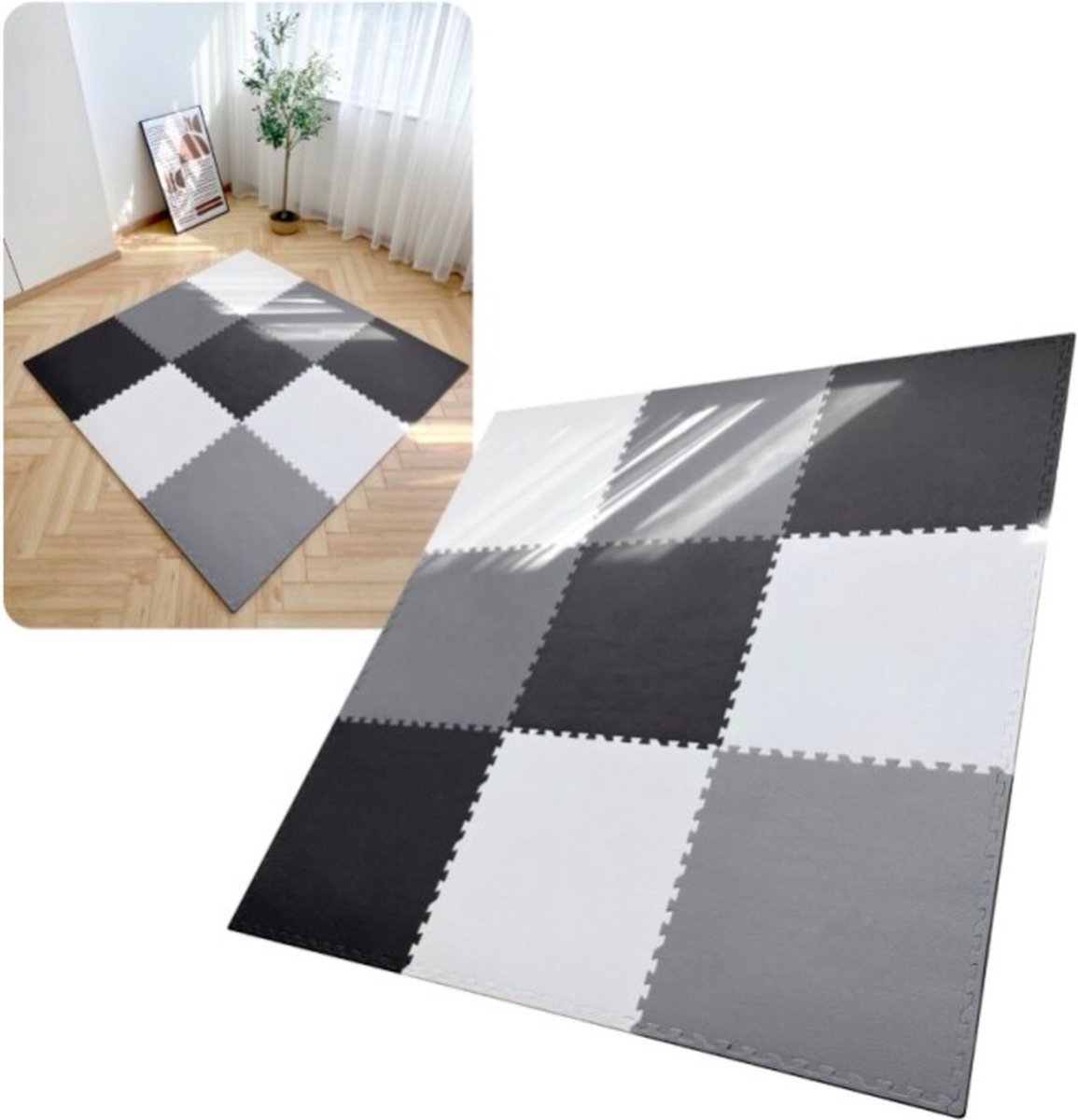 MIRO® Speelmat Baby - Kinderen - Kruipmat - Puzzelmat - Speelkleed - XL - Extra Dik - Foam - 180 x 180 CM - 9 Tegels - Zwart