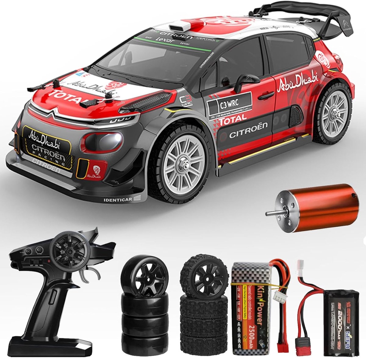 MJX Hyper Go 14303 Brushless Motor - Inclusief Extra 3S Accu en Oplader - Snelle RC Rally Auto - RC Drift Voertuig Volwassenen - Radiografisch Bestuurbare Racewagen - Citroen C3 WRC