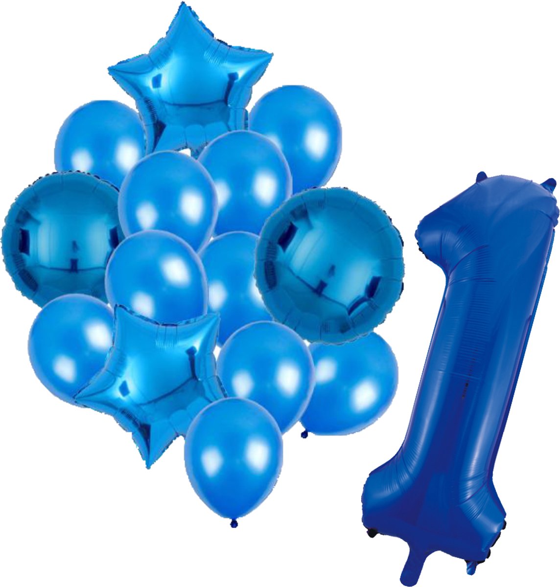 Ballonnenset blauw 1 - ster - rond - ballon - 1 jaar - cijferballon - latexballon - verjaardag - verjaardagversiering - party - versiering - feest