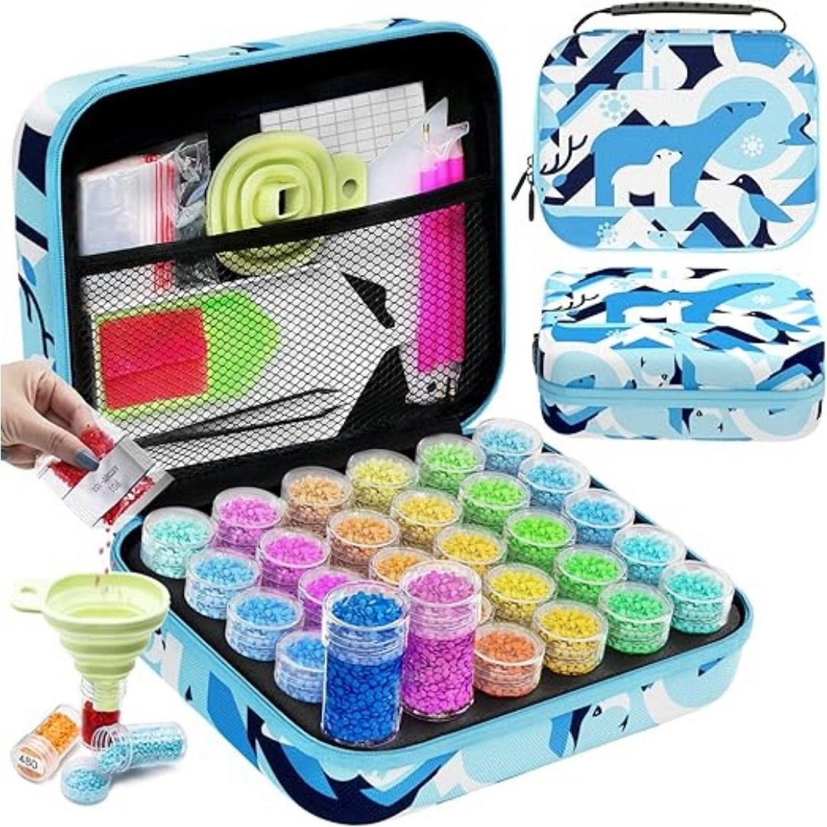 MKSS® Diamond Painting Accessoires - Opbergdoos - Sorteerdoos voor Volwassenen en Kinderen - Blauw met Ijsbeer