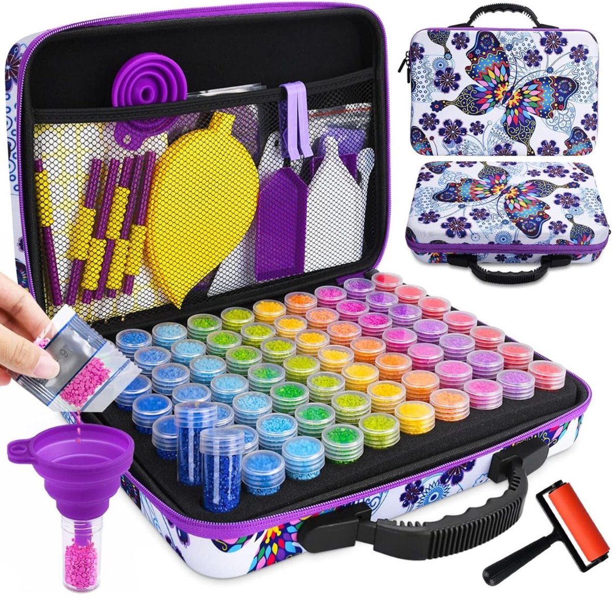 MKSS® Diamond Painting Accessoires - Opbergdoos - Sorteerdoos voor Volwassenen en Kinderen - Bloemen Koffer - Paars