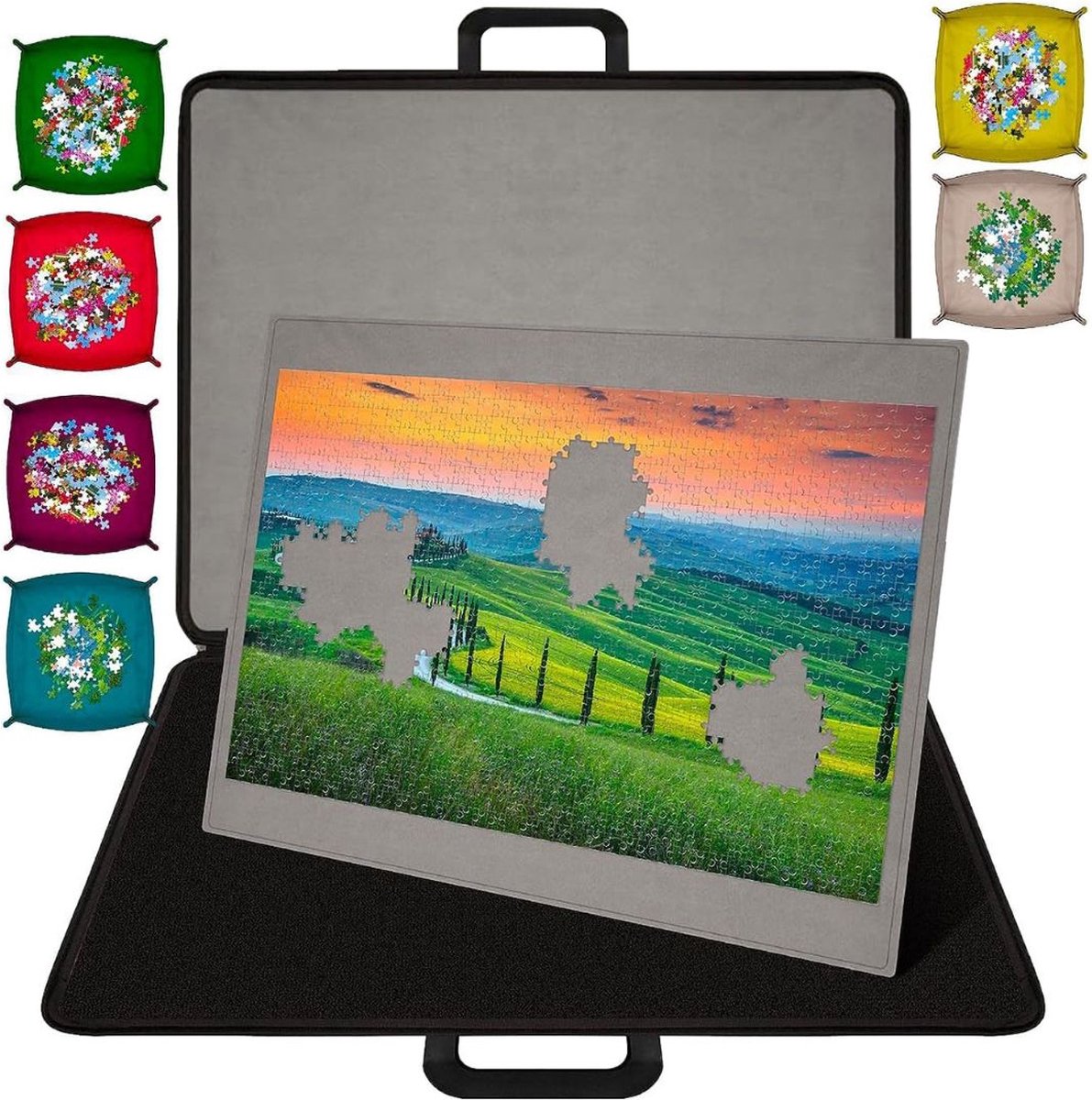 MKSS® Puzzelkoffer voor 1500stukjes - Puzzelmap - Puzzelmat - Puzzelbord - 100x70cm - Zwart