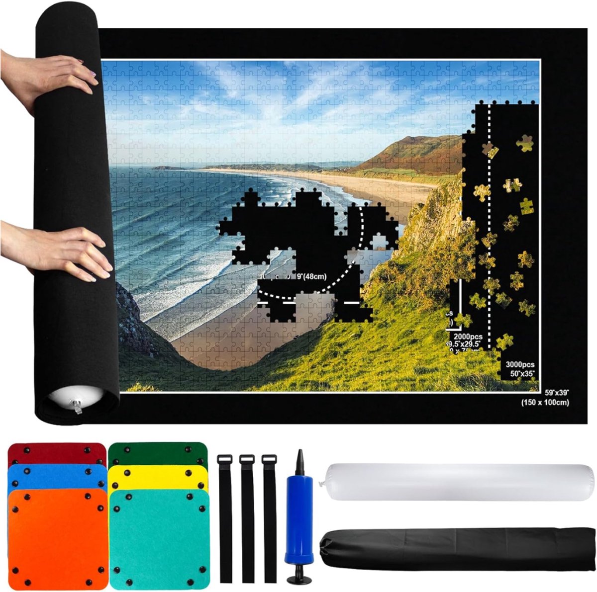 MMP® Puzzelmap - Puzzel - 3000 stukjes - antislip - 150x100cm - Zwart