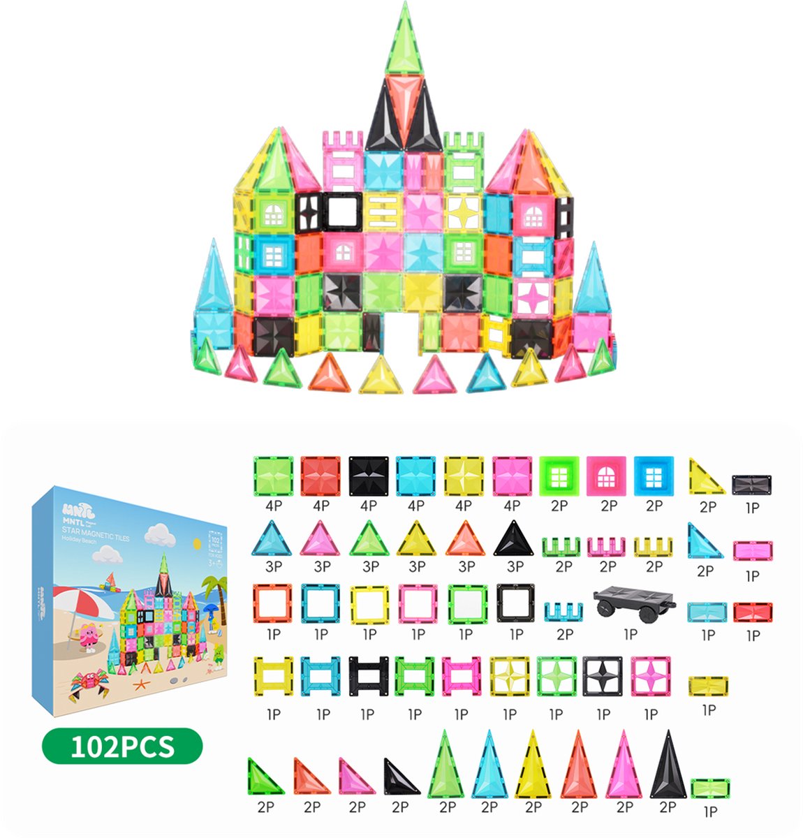 MNTL Fluorescent beach magneet speelgoed - 102 stuks
