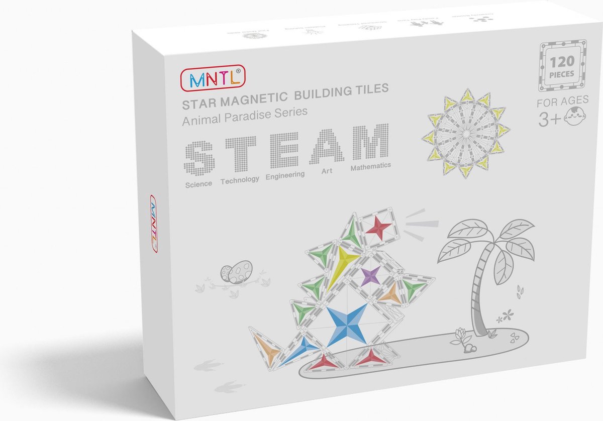 MNTL Magnetic Tiles Magnetische Tegels 120 stuks - Open Einde Montessori Speelgoed - Sterkere Magneten - Krasvast