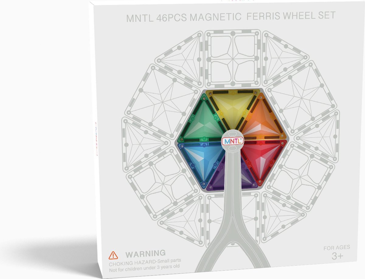 MNTL Magnetic Tiles Magnetische Tegels REUZENRAD 46 stuks - Open Einde Montessori Speelgoed - Sterkere Magneten - Krasvast