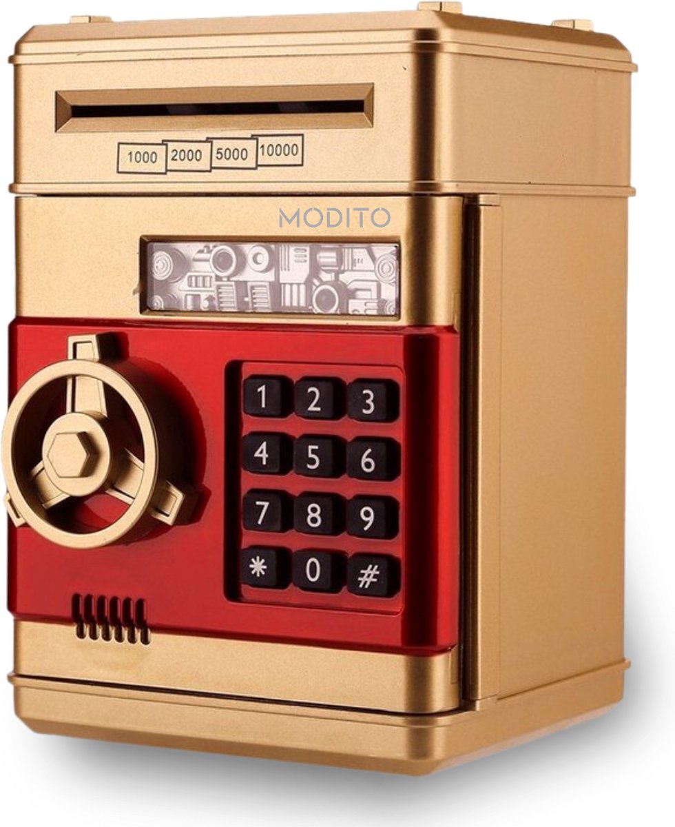 Modito Kluis met Pincode Goud PRO - Spaarpot - Automatisch Spaarvarken voor Kinderen - Munten & briefgeld - Educatief sparen - Met Nederlandse instellingen