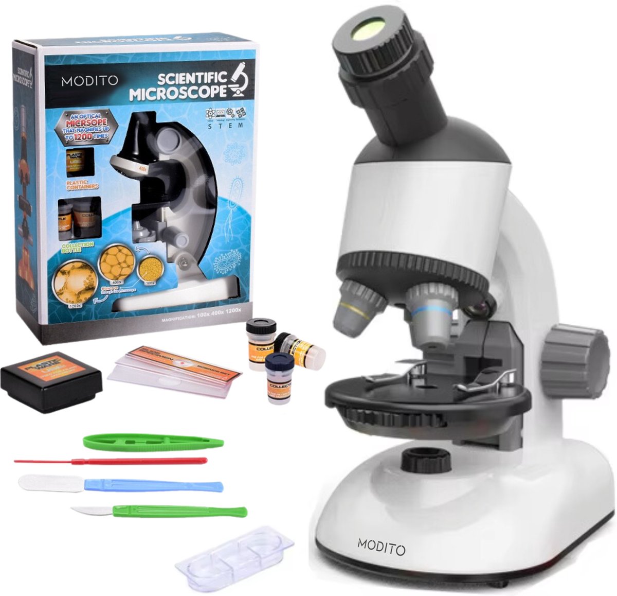 Modito XD168-002 Microscoop Voor Kinderen - Microscoop Junior - Educatief Speelgoed - LED Verlichting - Kinder Speelgoed - Wit