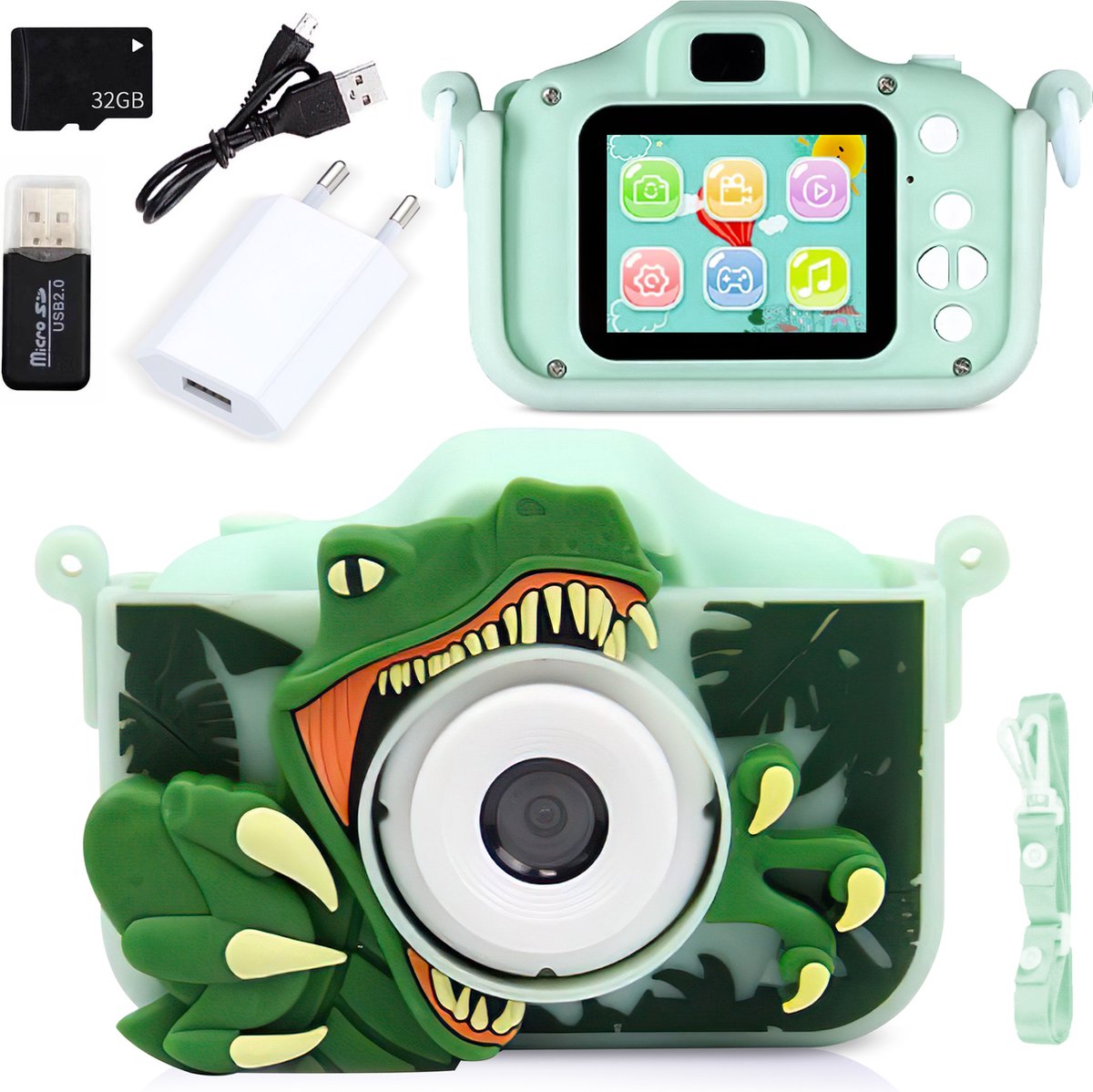   - Digitale Kindercamera – Speelse Ontwerpen - Speelgoedcamera - Dinosaurus - Dinosaurus camera - Fototoestel voor Kinderen - 32GB SD-kaart en Accessoires – 48MP