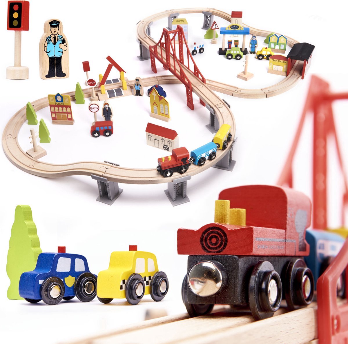 Houten Treinbaan 70-delig – Educatief Speelgoed