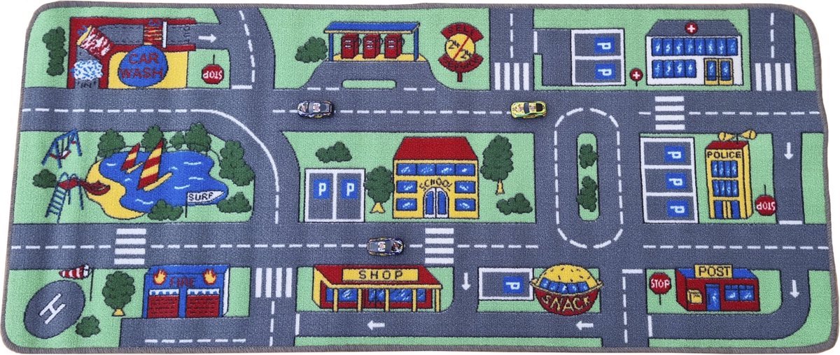 MONOO Speelkleed Stad & Vekeer - Speelmat 70x150 cm - Vloerkleed Kinderkamer - Antislip Speeltapijt - Verkeerskleed