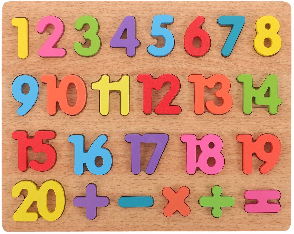 Cijfers Houten inlegpuzzel 1 t/m 20 cijfers vormen kleurrijke puzzel bord - 30x22.5 CM - educatief - montessori speelgoed