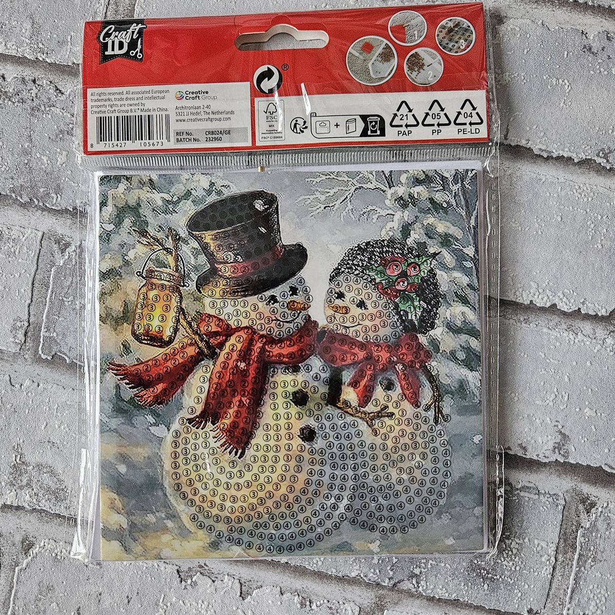 Diamond painting kerst kaart boom + sneeuwpop, diy kit, kaartje sturen
